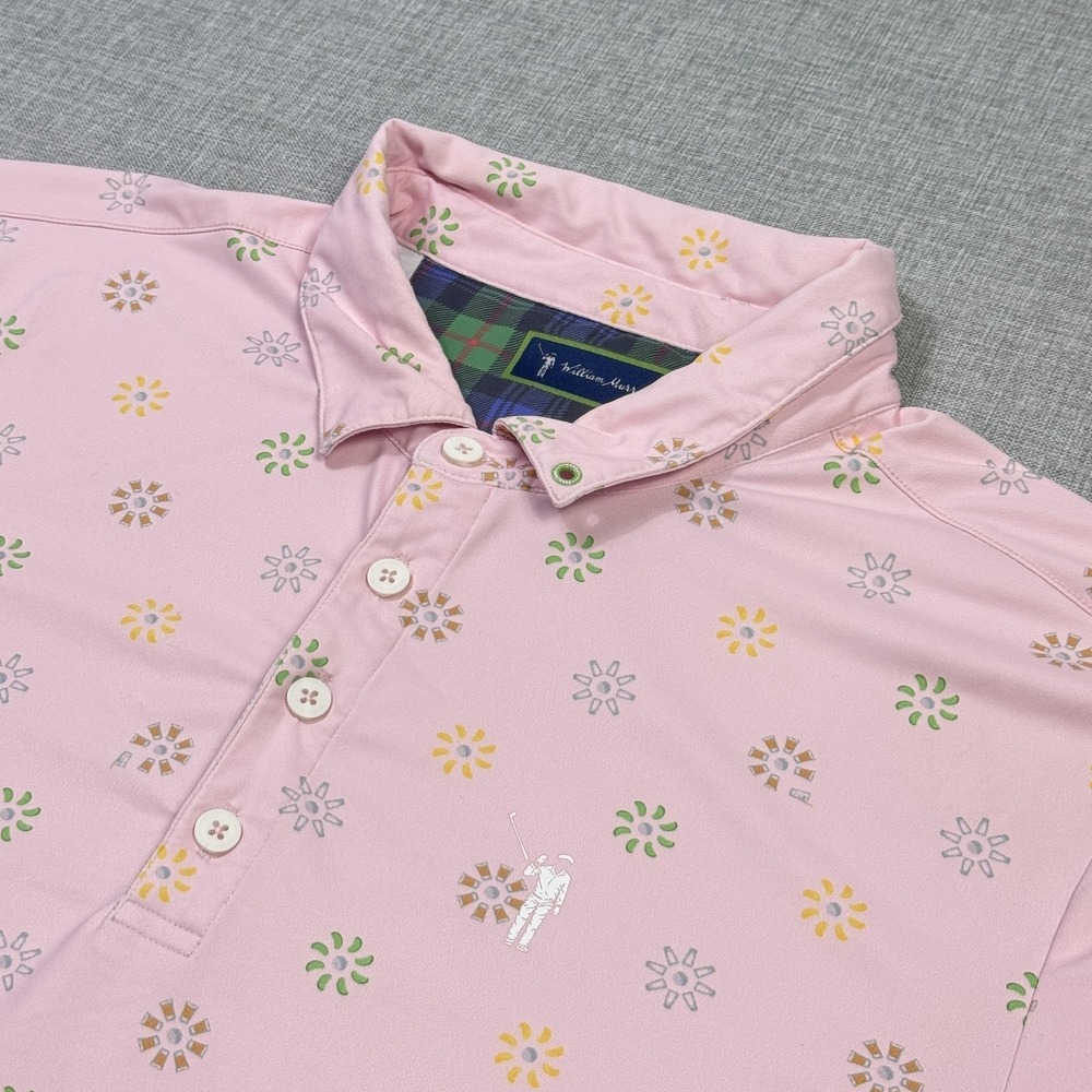 William Murray Floral Polo Golf Shirt Mens Large Pink Performance Polyester